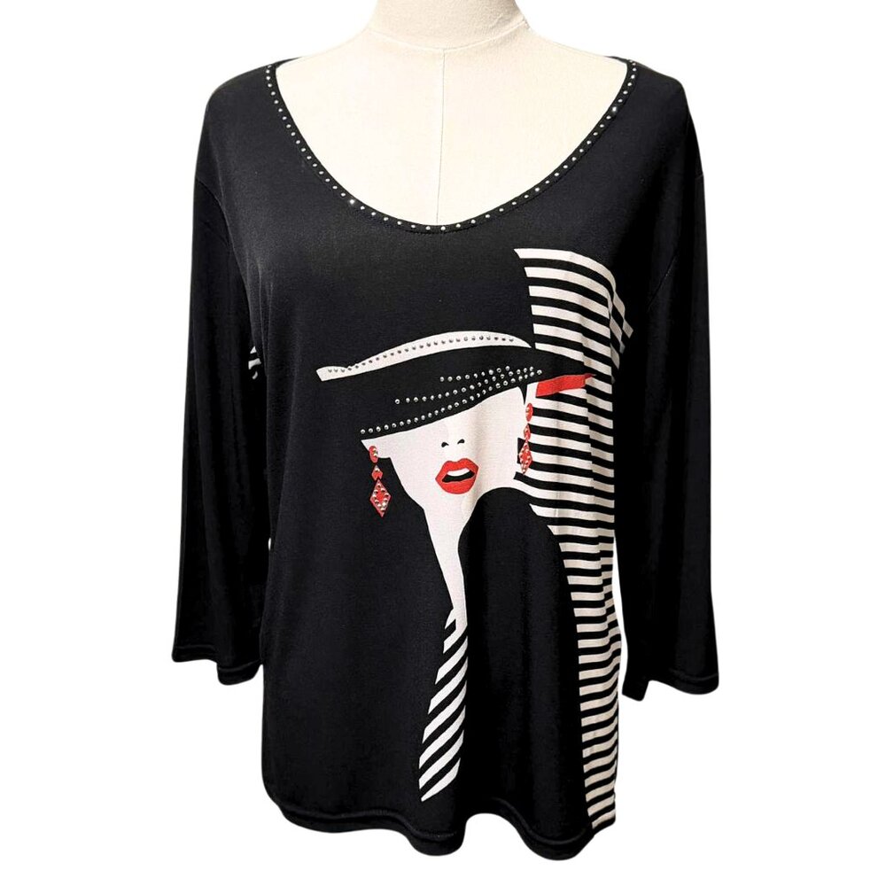 Valentina Signa Lady in Hat Sophie Top | Black White Red | Metal Studs | Size S